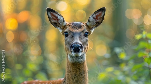 surprised deer in the forest - funny animal picture - astonished wild animal photo