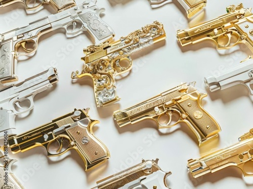  Luxury Collection of Gold-Plated Firearms, Each with Intricate Designs photo