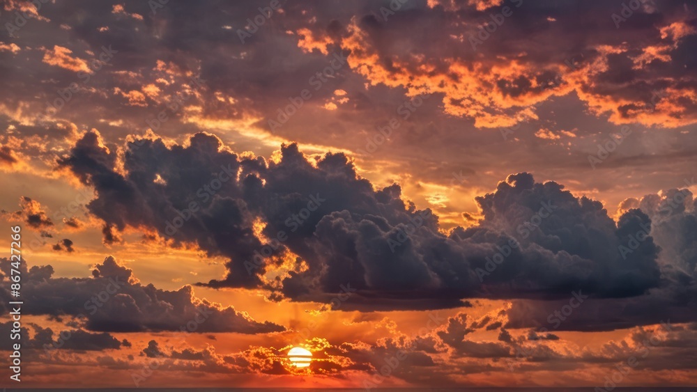 Naklejka premium the sun is setting on the horizon of the sky