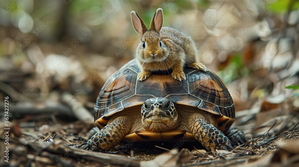 a turtle carrying a rabbit on its back a turtle carrying a rabbit on its back