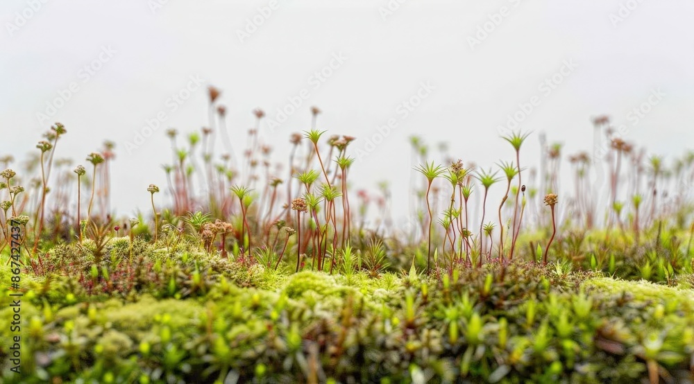 Vibrant Moss and Flower Garden with Close-Up Detail Vibrant Moss and Flower Garden with Close-Up Detail