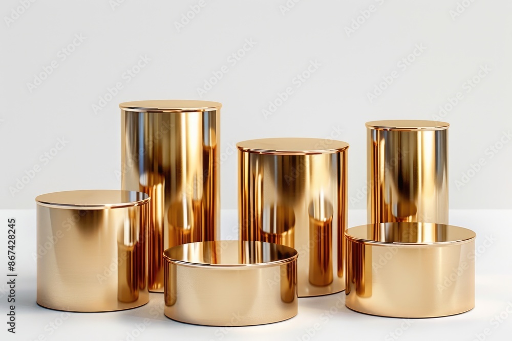 A collection of ornate golden vases displayed together, perfect for decorative use or as a prop in your scene A collection of ornate golden vases displayed together, perfect for decorative use or as a prop in your scene