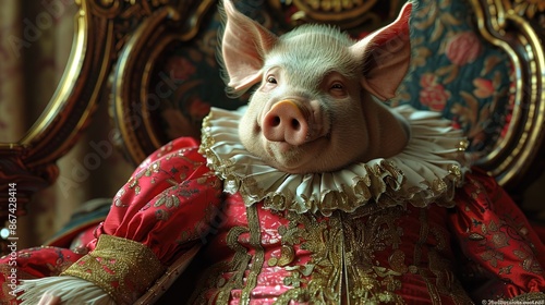 animal pig creativity baroque modern outfit history, 3d photo 