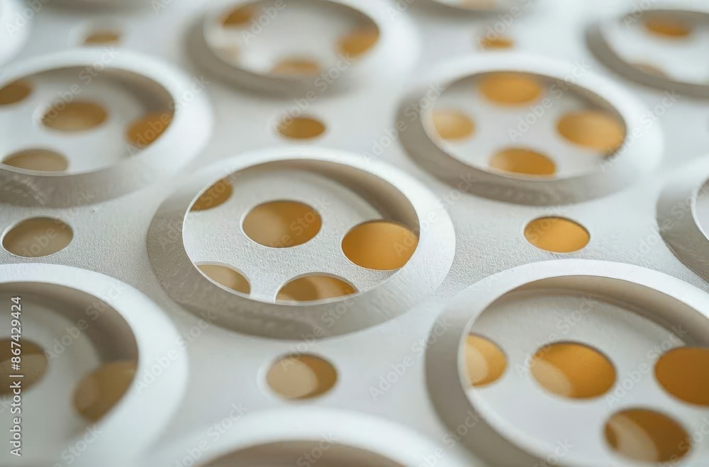 Sculpted Foam Circles with Holes in Pattern, Close-up Sculpted Foam Circles with Holes in Pattern, Close-up