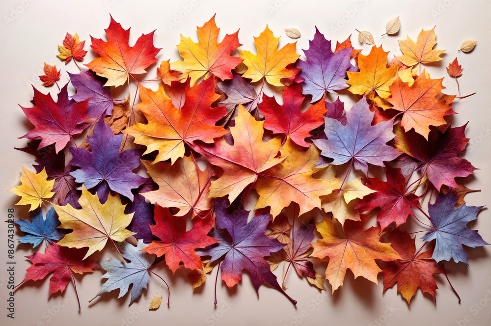 wallpaper a colorful array of autumn maple leaves, artistically scattered against a softly blended gradient background of warm and cool tones. wallpaper a colorful array of autumn maple leaves, artistically scattered against a softly blended gradient background of warm and cool tones.