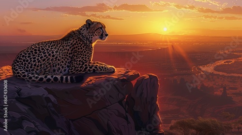 Cheetah Gazing at the Sunset over the Savannah photo