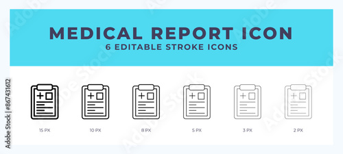 Medical report icon symbol. Outline. Lineal icon with editable stroke.