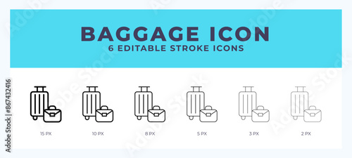 Baggage icon symbol. Logo illustration thin line. Bold line vector icons. Editable stroke