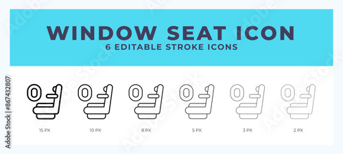 Window seat line icon illustrations with editable strokes.