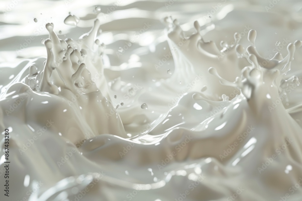 A small amount of milk splashed onto a clean white surface A small amount of milk splashed onto a clean white surface