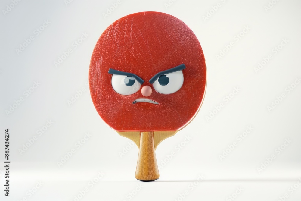 Naklejka premium A red ping pong paddle with an angry face painted on it