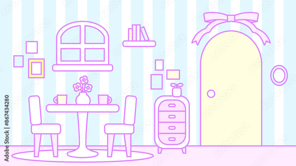 かわいいストライプなリビングダイニング⭐︎水色