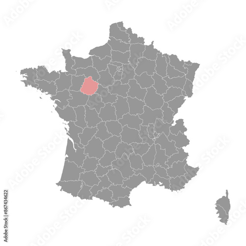 Sarthe department map, administrative division of France. Vector illustration.