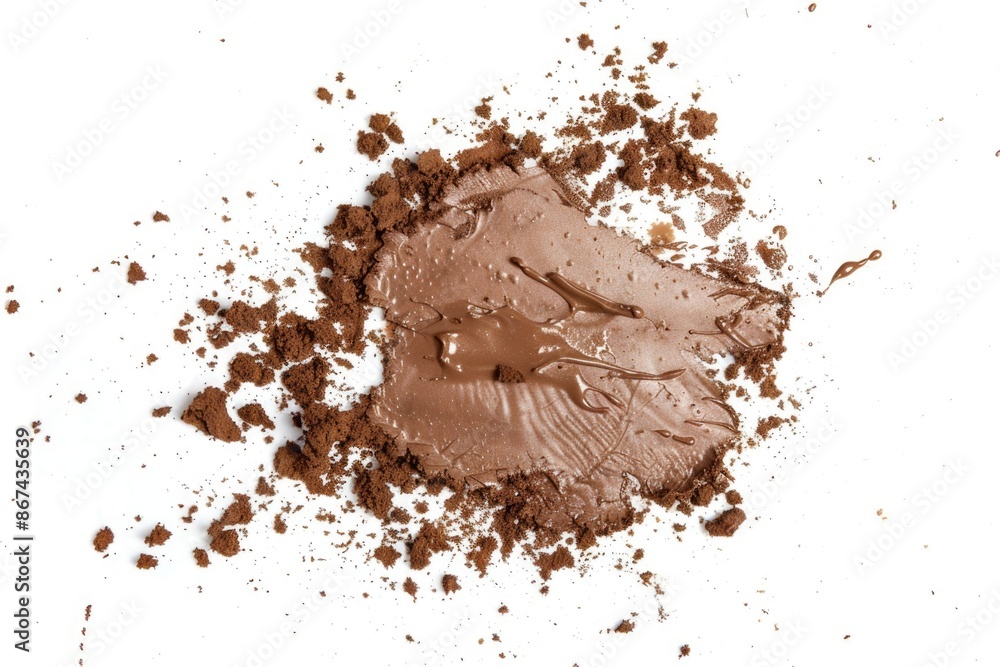 A close-up shot of a piece of chocolate on a white surface, perfect for food or product photography A close-up shot of a piece of chocolate on a white surface, perfect for food or product photography