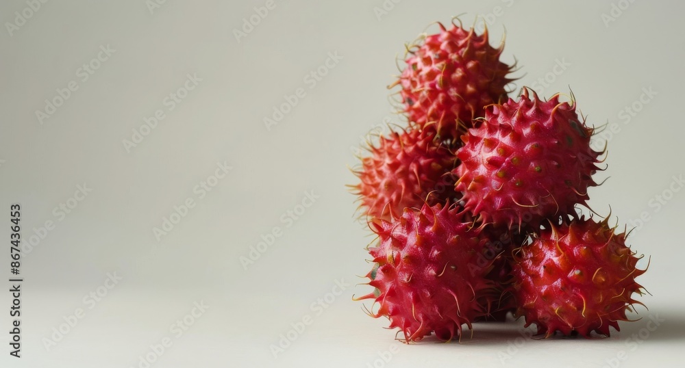 Close Up of Red Spiky Fruits on White Background Close Up of Red Spiky Fruits on White Background
