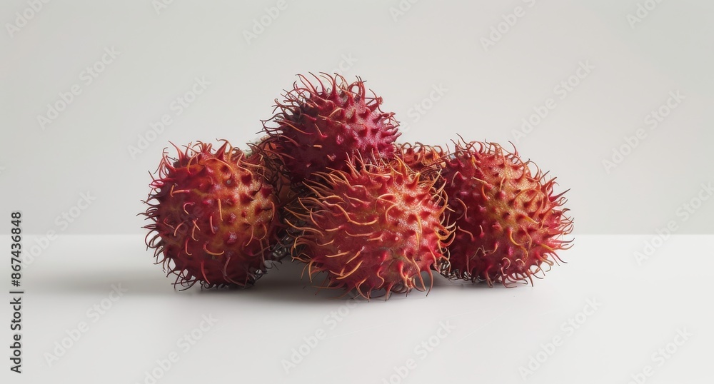 Close Up of Red Spiky Fruits on White Background