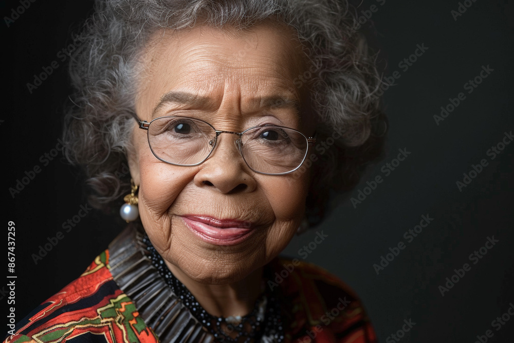 Close-up portrait of a senior woman of Pacific Islander descent, studio photo, against a sleek gray studio backdrop Close-up portrait of a senior woman of Pacific Islander descent, studio photo, against a sleek gray studio backdrop