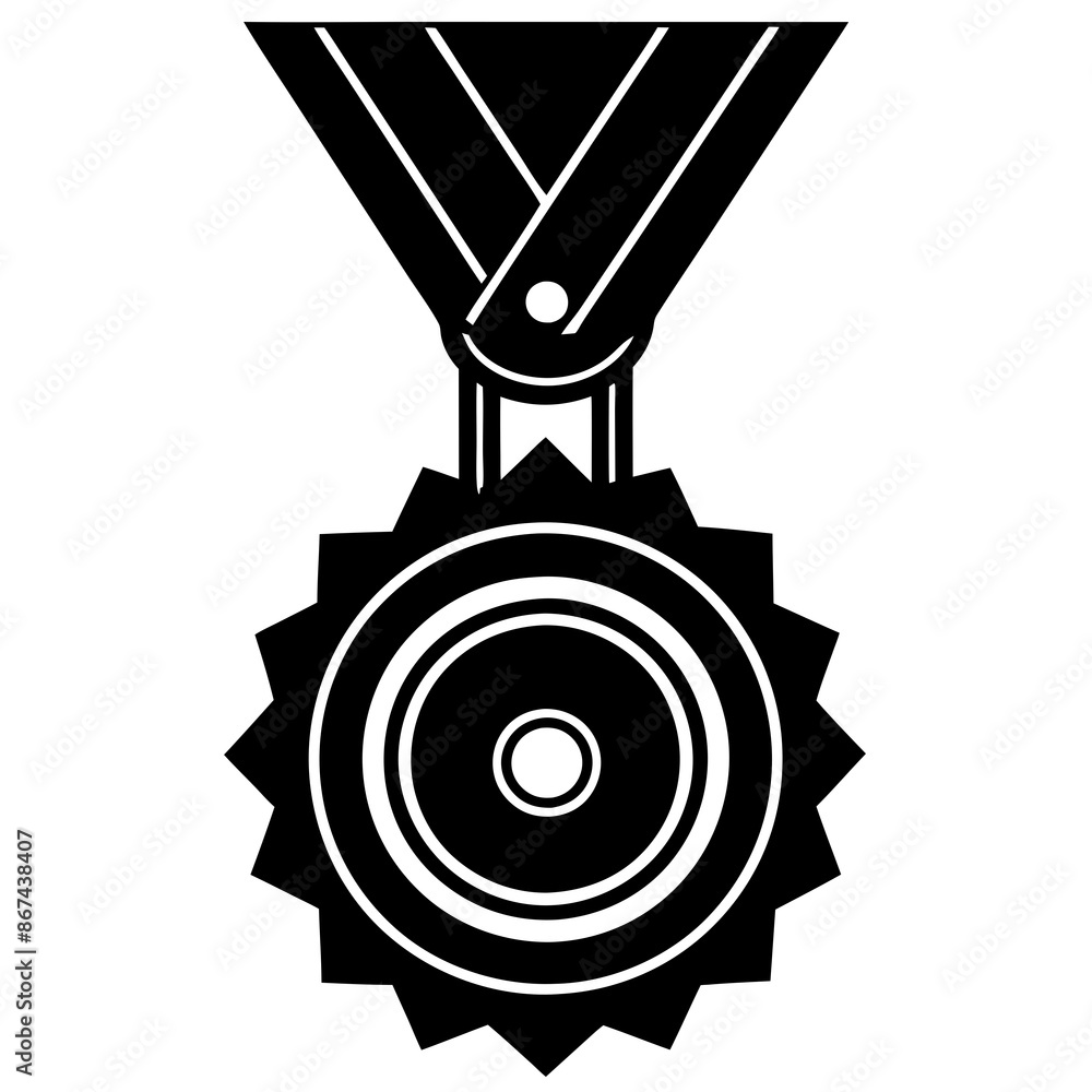 Silhouette of round competition medal with ribbon Silhouette of round competition medal with ribbon