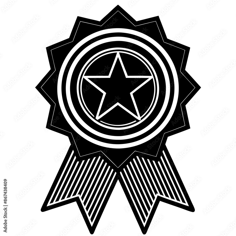 Silhouette of round competition medal with ribbon Silhouette of round competition medal with ribbon