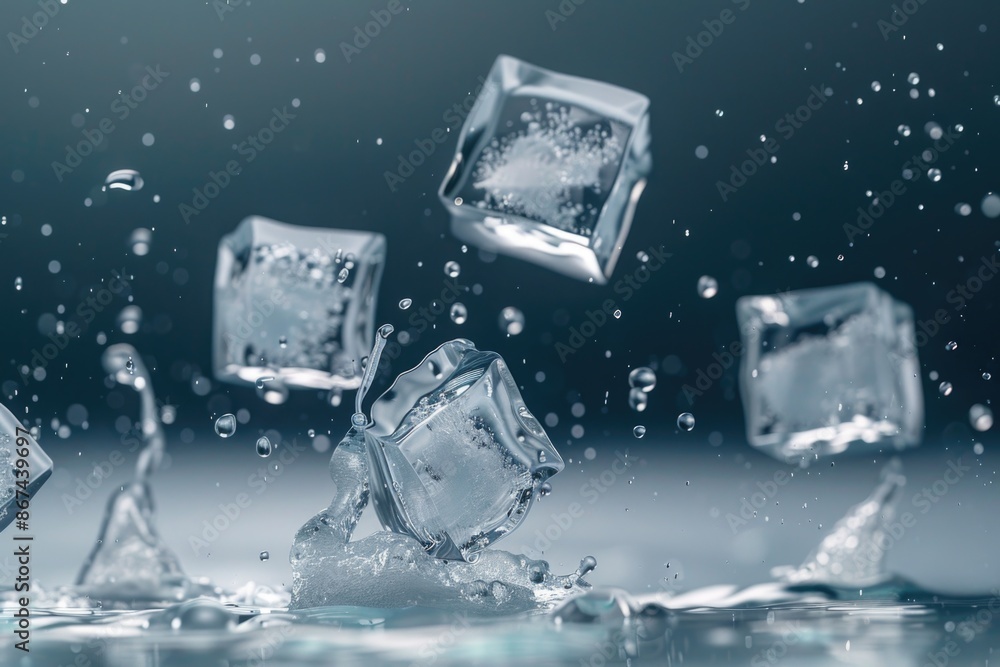 Obraz premium Frozen cubes dripping into calm water