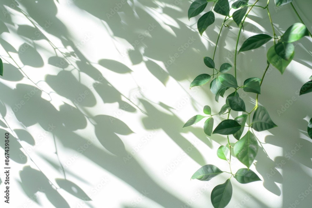 A bunch of green leaves are hanging from a wall, creating a natural and rustic decor A bunch of green leaves are hanging from a wall, creating a natural and rustic decor