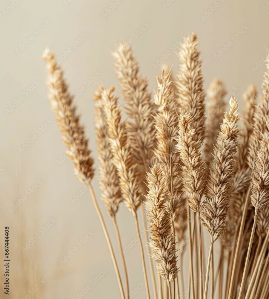 Organic Texture: Wheat Spikes in Shallow Depth of Field on Light Beige Background Organic Texture: Wheat Spikes in Shallow Depth of Field on Light Beige Background