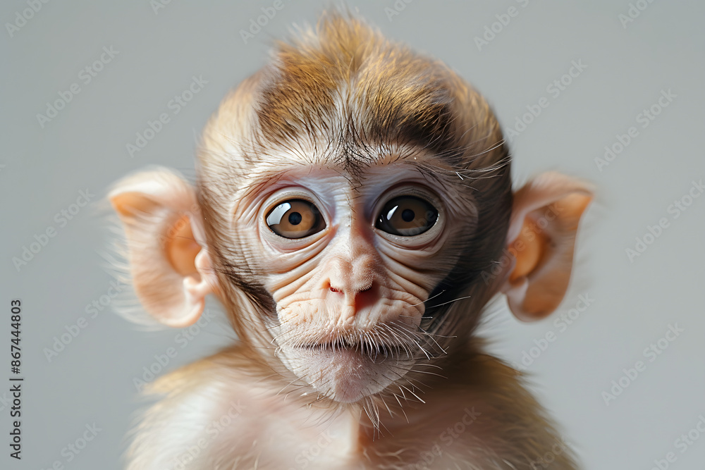 Playful monkey on white background, cute primate animal portrait in studio setting. Playful monkey on white background, cute primate animal portrait in studio setting.