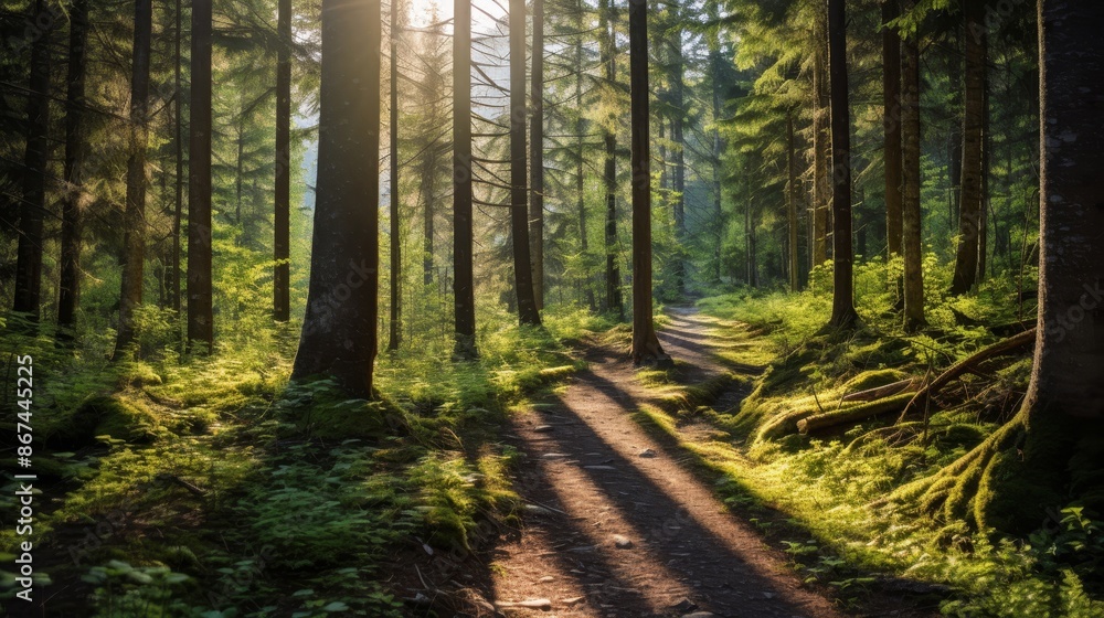 Serene Forest Paths with Sunlight. Serene Forest Paths with Sunlight.
