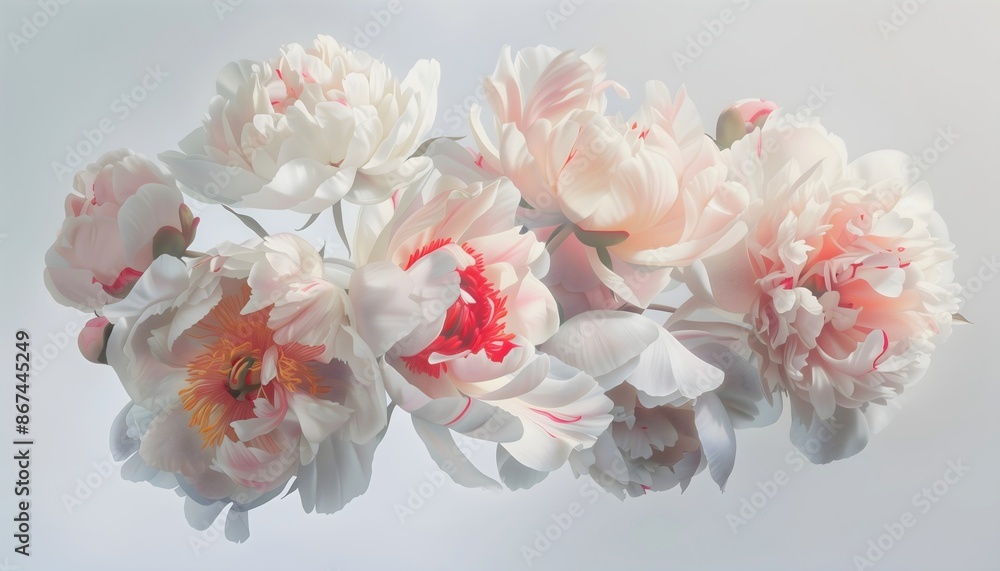 A bouquet of pink and fuchsia peonies, with large flowers in full bloom, arranged to form an elaborate design on the background, vintage watercolor style painting. A bouquet of pink and fuchsia peonies, with large flowers in full bloom, arranged to form an elaborate design on the background, vintage watercolor style painting.