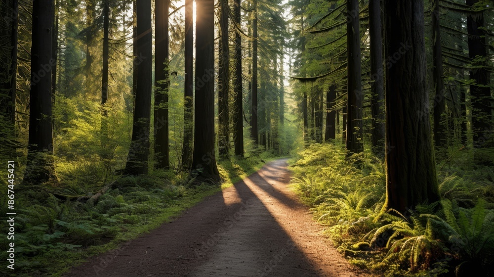 Obraz premium Serene Forest Paths with Sunlight.