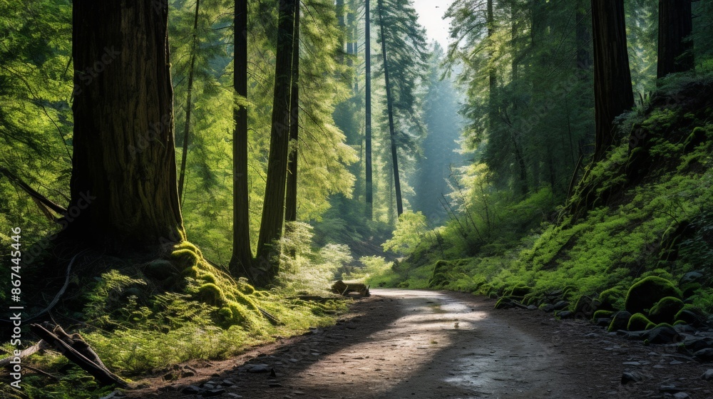 Fototapeta premium Serene Forest Paths with Sunlight.
