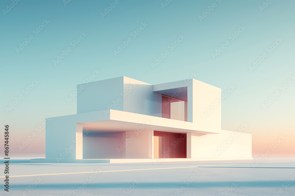 Fototapeta premium geometric structure flat design, side view, architectural theme, 3D render, Complementary Color Scheme