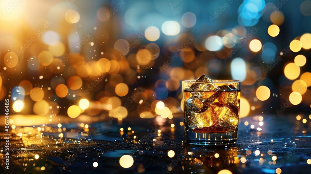 Whiskey on the Rocks with Festive Lights Whiskey on the Rocks with Festive Lights