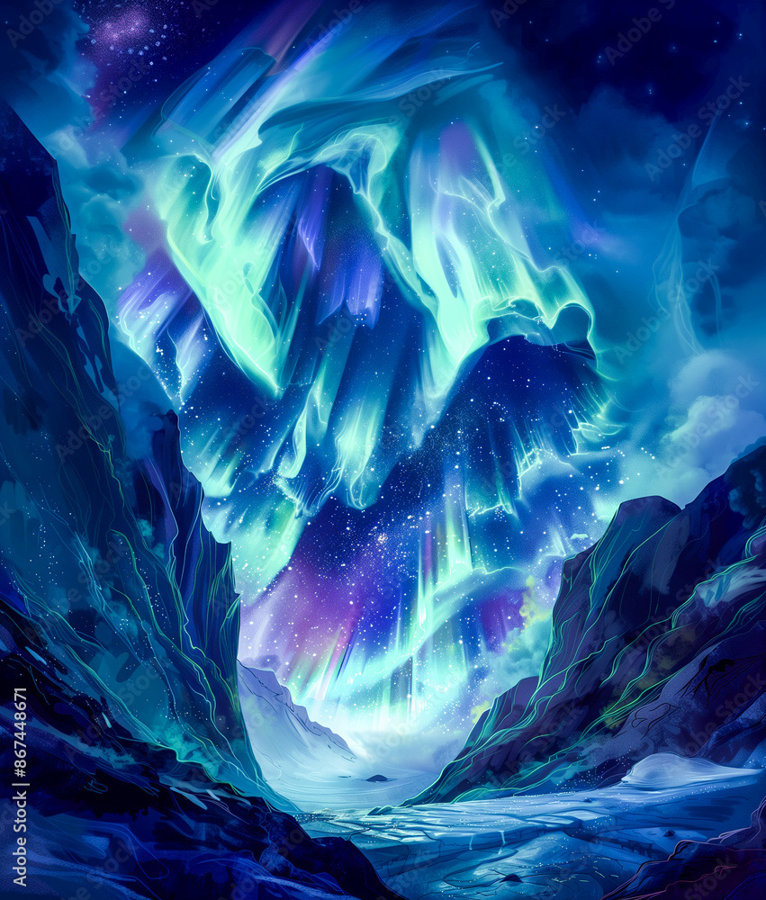 Obraz premium Mesmerizing Northern Lights Illuminating a Rocky Landscape and Captivating Night Sky with Aurora Borealis