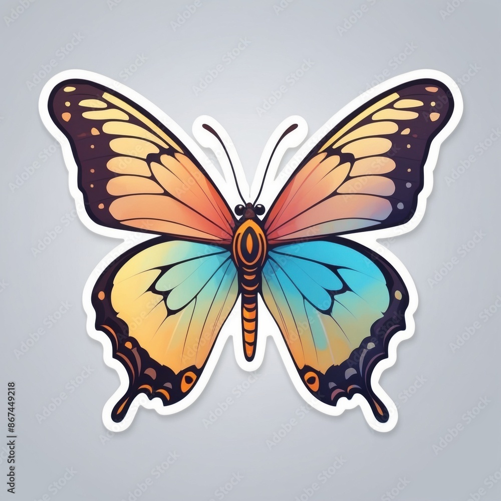 Sticker of a cute butterfly in 3D cartoon style with dynamic colors, isolated on a simple background. Sticker of a cute butterfly in 3D cartoon style with dynamic colors, isolated on a simple background.