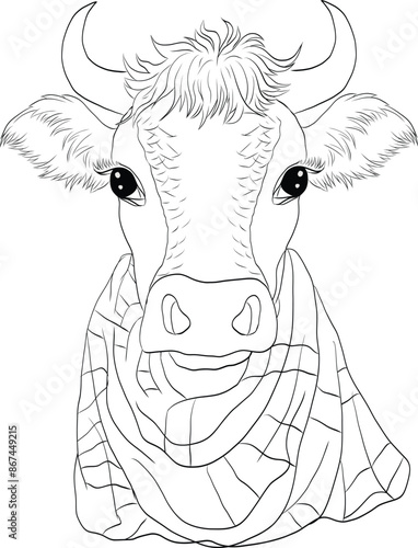 Autumn cow with scarf. Art & Illustration