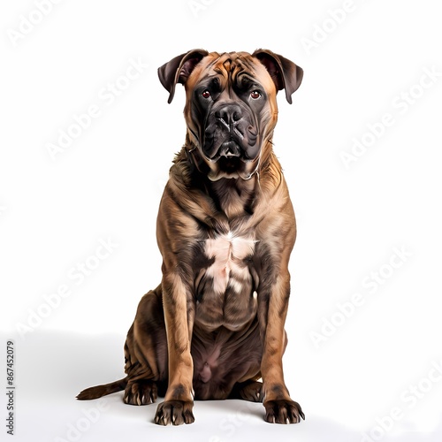 Presa canario dog breed standing against white background, AI Generated