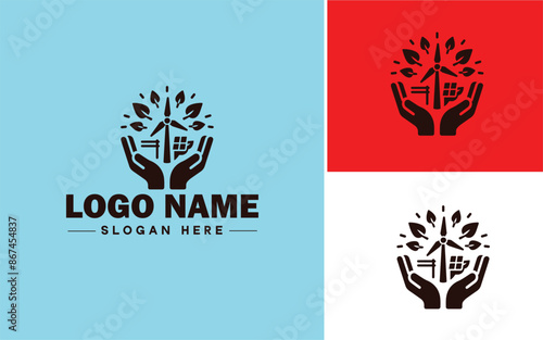 Sustainable energy icon Renewable energy Clean energy Green energy flat logo sign symbol editable vector