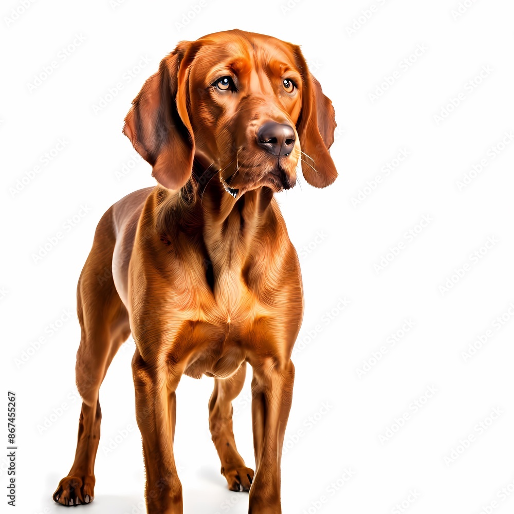 Redbone coonhound dog breed standing against white background, AI Generated Redbone coonhound dog breed standing against white background, AI Generated