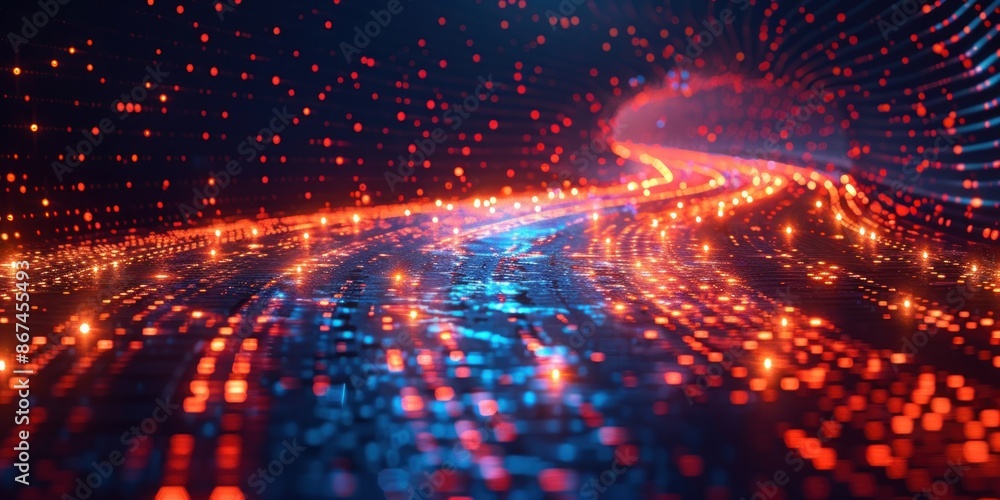 Obraz premium Abstract Digital Pathway With Red and Blue Lights