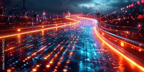 Futuristic Digital Highway With Glowing Lights © jongaNU