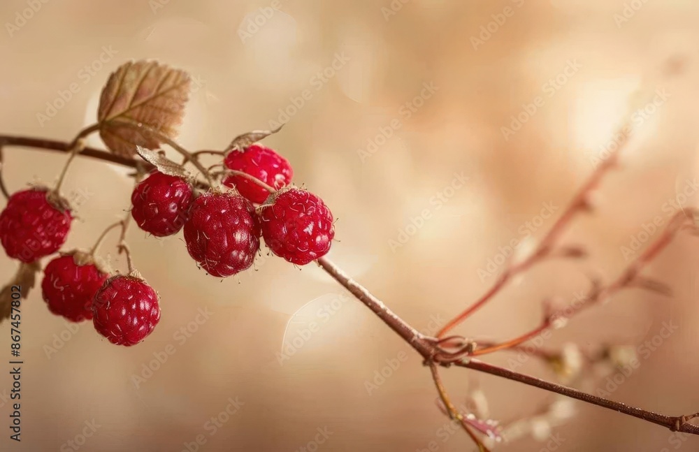 Vibrant Raspberries on a Blurred Branch Vibrant Raspberries on a Blurred Branch