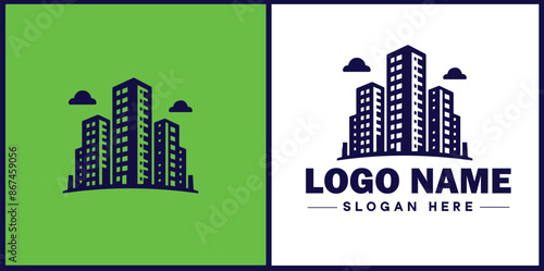 Apartment complex icon Residential complex Housing development Apartment building flat logo sign symbol editable vector