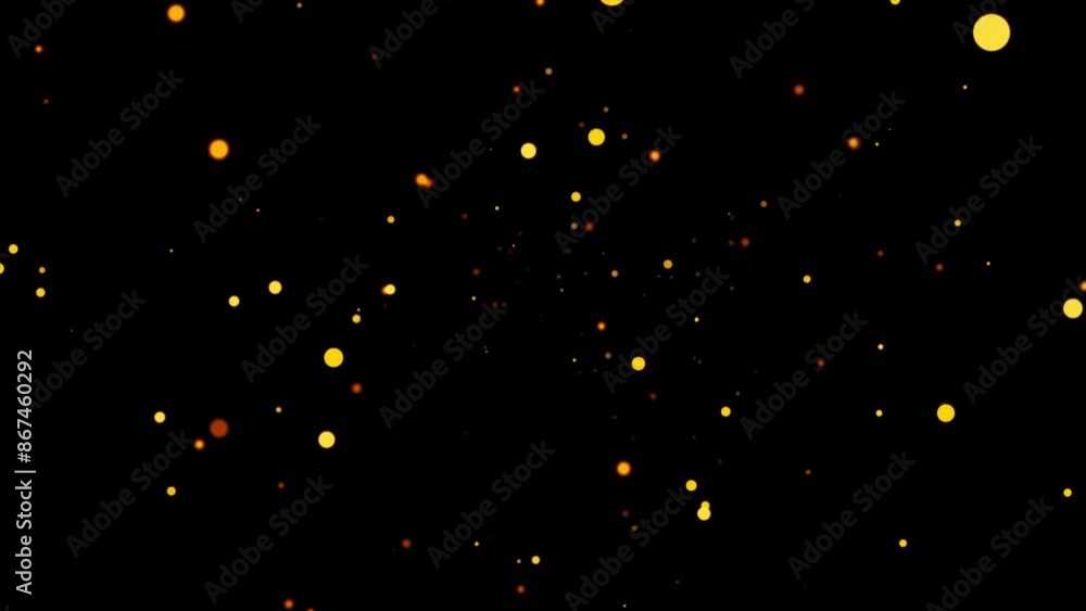 Abstract Particles Background with animation of moving glow orange gold ...