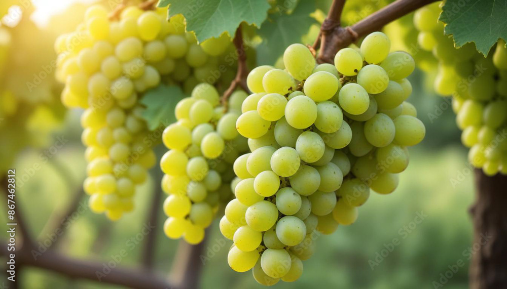 Clusters-of-ripe-green-grapes-hanging-on-the-vin Clusters-of-ripe-green-grapes-hanging-on-the-vin