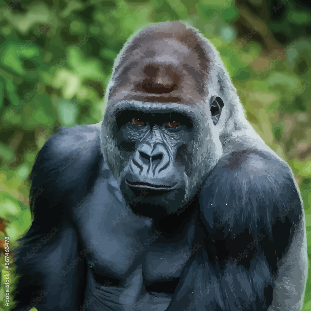 Beautiful Portrait of a Gorilla. Male gorilla , severe silver back, anthropoid ape Beautiful Portrait of a Gorilla. Male gorilla , severe silver back, anthropoid ape