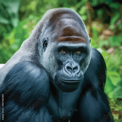  Beautiful Portrait of a Gorilla. Male gorilla , severe silver back, anthropoid ape