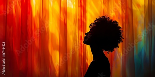 Silhouette of Person Against Vivid Colorful Fabric Background