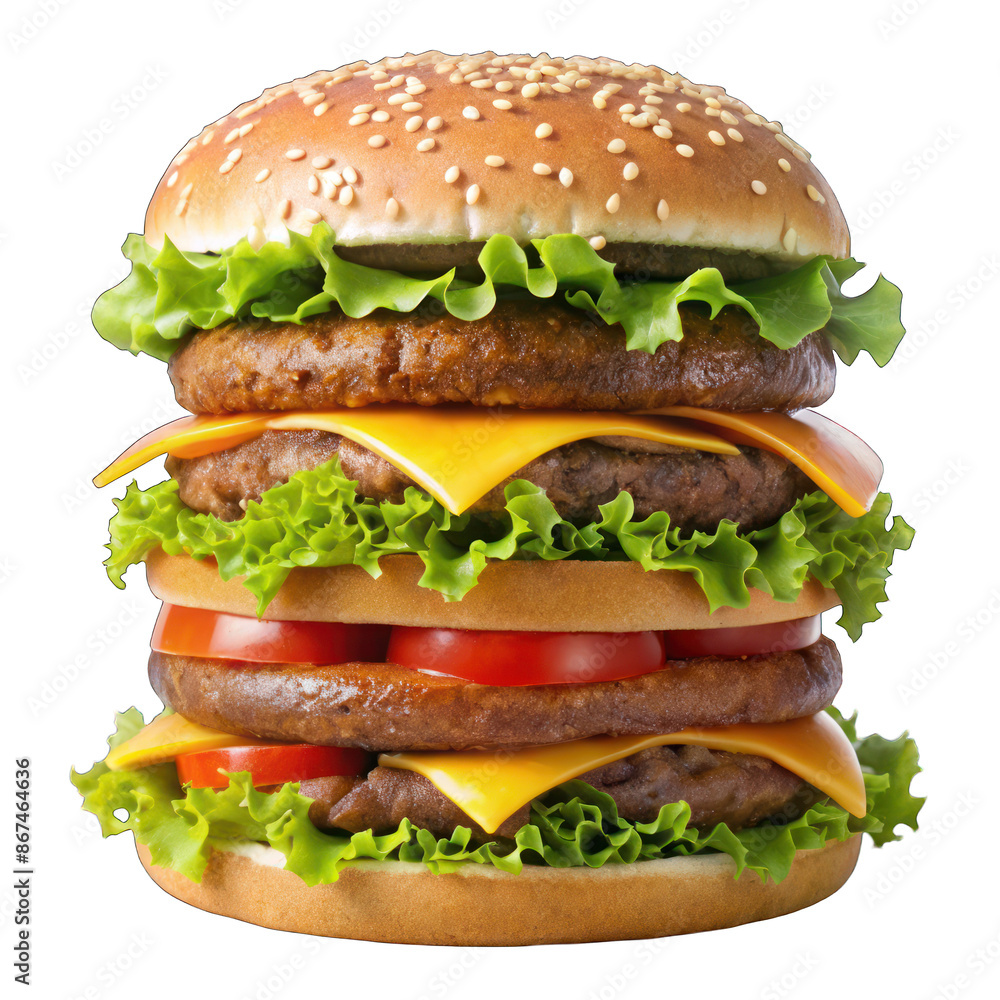 Tall hamburger isolated on transparent background Tall hamburger isolated on transparent background