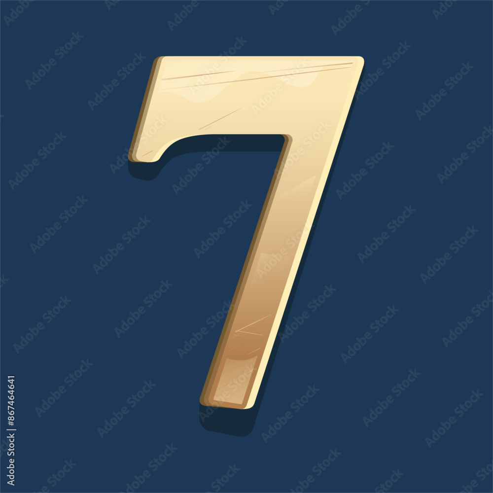 A shiny golden number 7 design on a dark blue plaque. Vector Numeral Plate Illustration, perfect for creative projects and design elements. A shiny golden number 7 design on a dark blue plaque. Vector Numeral Plate Illustration, perfect for creative projects and design elements.